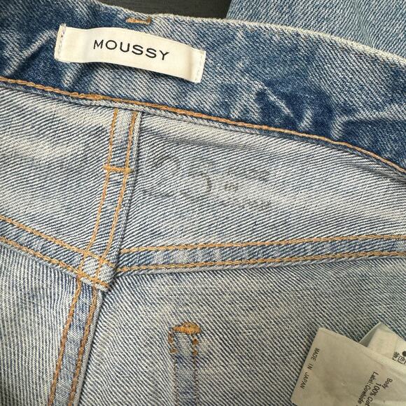 Moussy Howa Distressed Tapered Jeans Medium Wash Blue Mid Waist Ripped Crop 25 - Picture 11 of 14